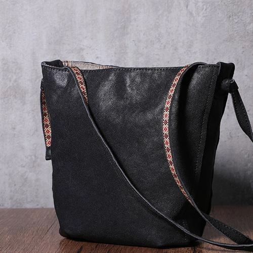Brown Leather Womens SMall Shoulder Bucket Bag Black Barrel Shoulder Purse for Ladies