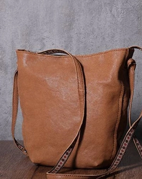 Brown Leather Womens SMall Shoulder Bucket Bag Black Barrel Shoulder Purse for Ladies