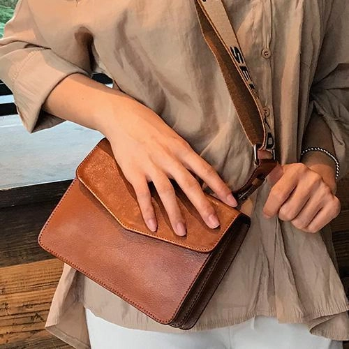 Brown Leather Womens Vintage Small Shoulder Purse Black Wide Strap Shoulder Bag for Ladies