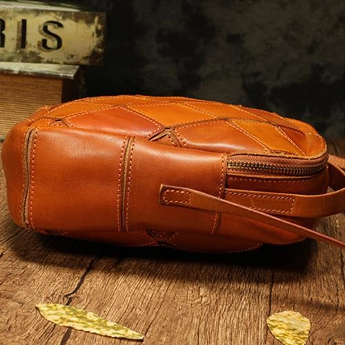 Brown Mosaic Womens Genuine Leather Shoulder Bag Handbag Bag Vintage Side Bag for Ladies