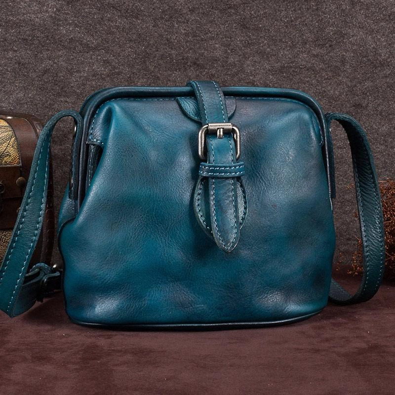 Brown Small Womens Leather Doctor Shoulder Bag Female Blue Doctor Bag Style Purse for Ladies