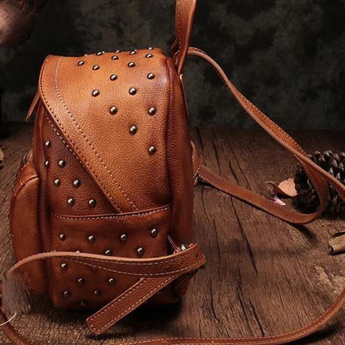 Brown Vintage Leather Womens Backpacks Small Black Leather Backpack for Ladies