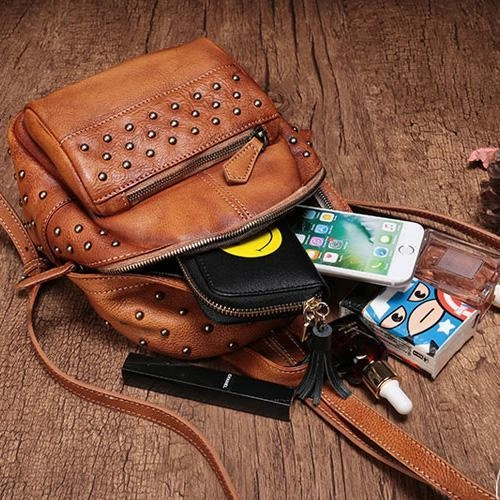 Brown Vintage Leather Womens Backpacks Small Black Leather Backpack for Ladies
