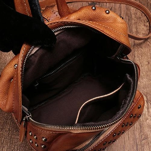 Brown Vintage Leather Womens Backpacks Small Black Leather Backpack for Ladies