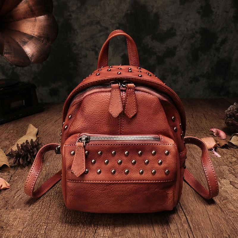Brown Vintage Leather Womens Backpacks Small Black Leather Backpack for Ladies