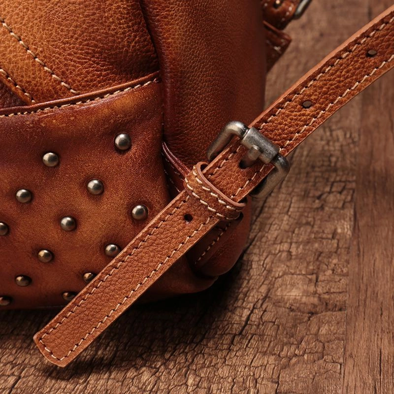 Brown Vintage Leather Womens Backpacks Small Black Leather Backpack for Ladies