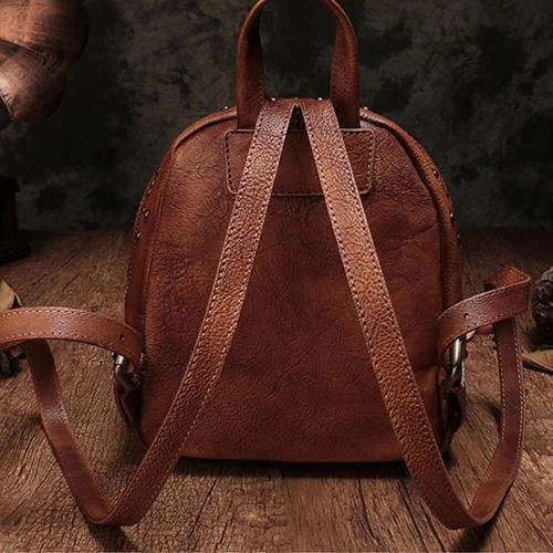 Brown Vintage Leather Womens Backpacks Small Black Leather Backpack for Ladies
