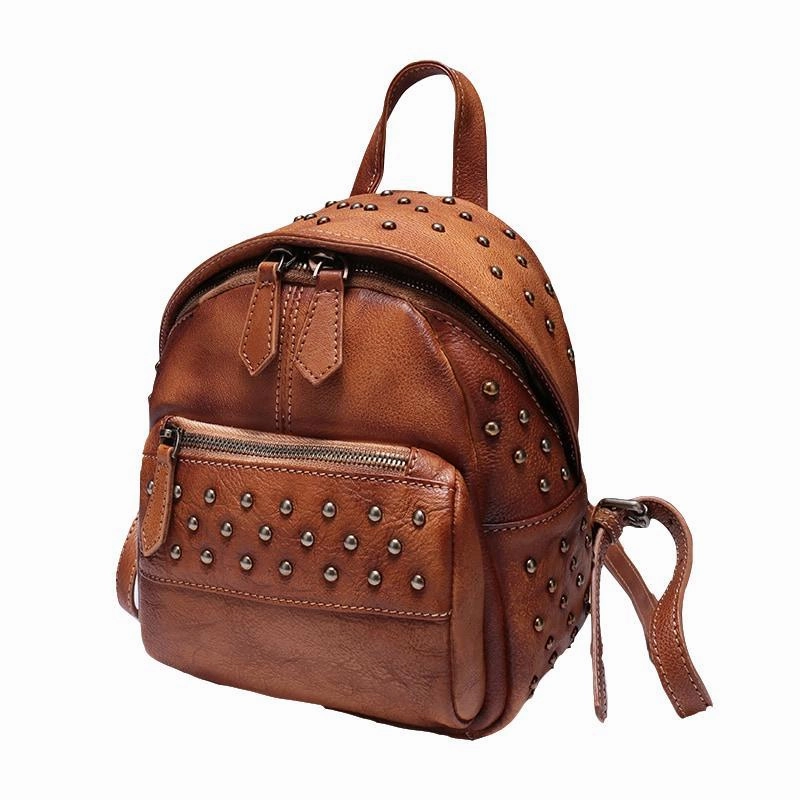 Brown Vintage Leather Womens Backpacks Small Black Leather Backpack for Ladies