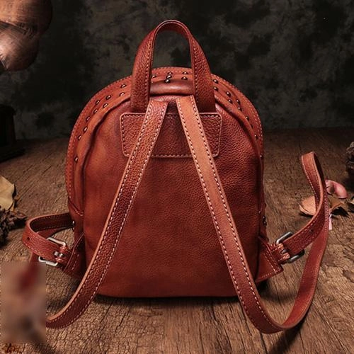 Brown Vintage Leather Womens Backpacks Small Black Leather Backpack for Ladies