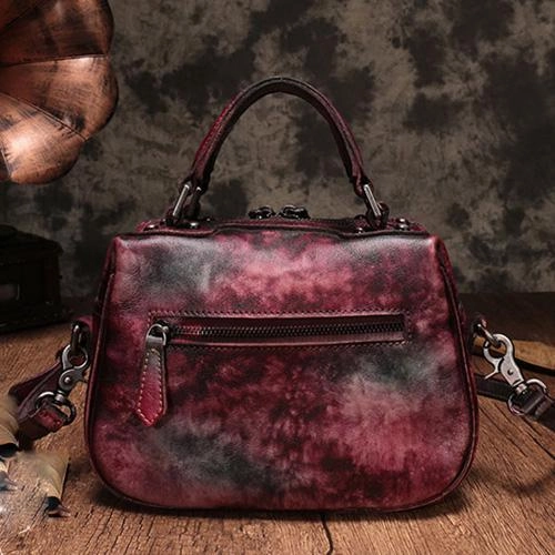 Brown Vintage Womens Leather Rivet Handbag Red Side Bag Satchel Bag Purse for Ladies