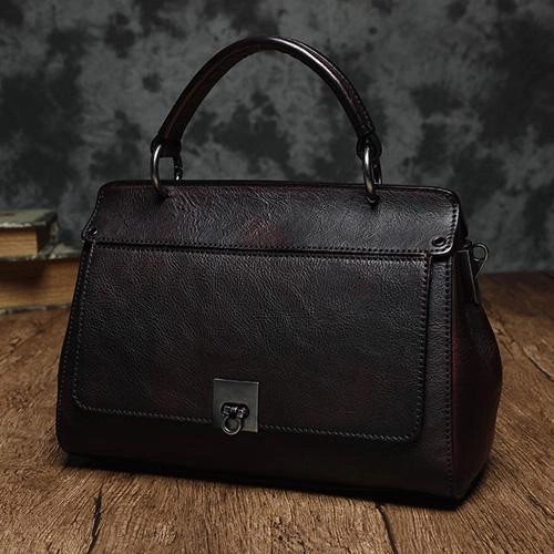 Brown Vintage Womens Leather Satchel Handbags Red Shoulder Bag Purses for Ladies
