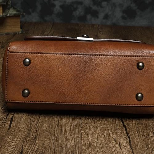 Brown Vintage Womens Leather Satchel Handbags Red Shoulder Bag Purses for Ladies