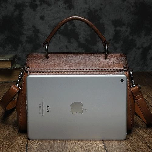 Brown Vintage Womens Leather Satchel Handbags Red Shoulder Bag Purses for Ladies