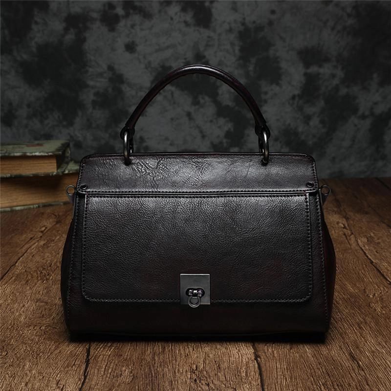 Brown Vintage Womens Leather Satchel Handbags Red Shoulder Bag Purses for Ladies