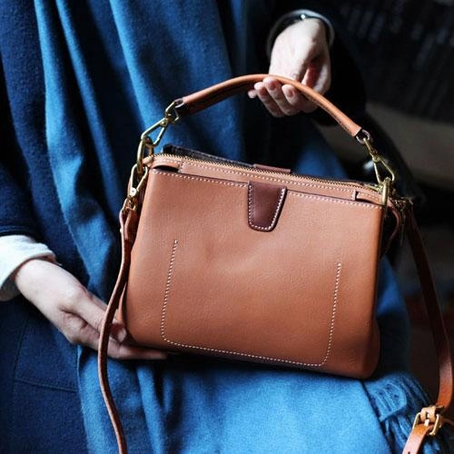Brown Womens Leather Satchel Handbag Purse Small Brown Leather Work Handbag Crossbody Bag