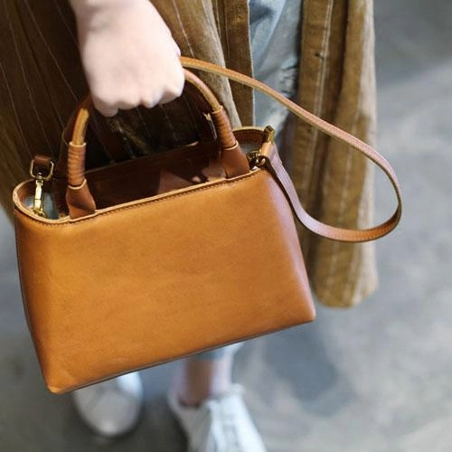 Brown Womens Leather Satchel Handbag Purse Small Structured Handbag Satchel Purse for Ladies