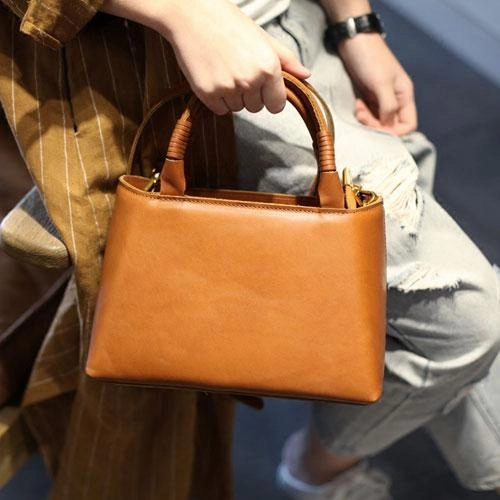 Brown Womens Leather Satchel Handbag Purse Small Structured Handbag Satchel Purse for Ladies