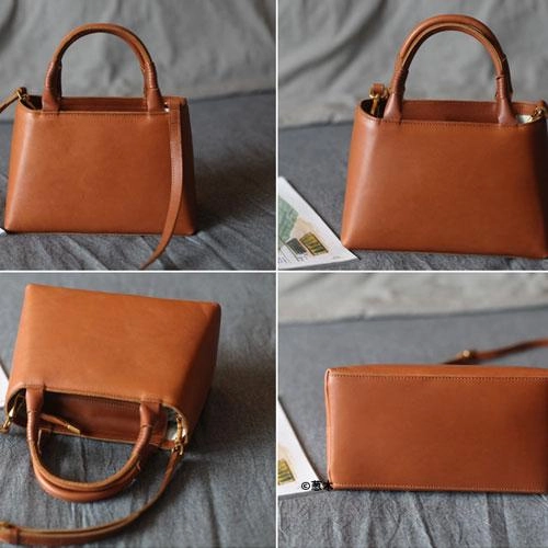 Brown Womens Leather Satchel Handbag Purse Small Structured Handbag Satchel Purse for Ladies