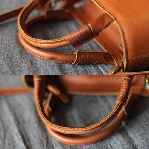 Brown Womens Leather Satchel Handbag Purse Small Structured Handbag Satchel Purse for Ladies