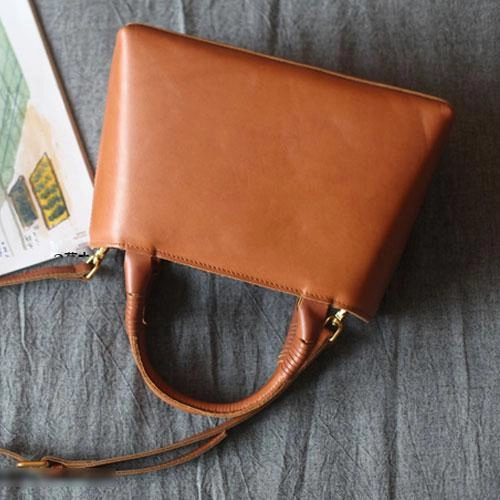 Brown Womens Leather Satchel Handbag Purse Small Structured Handbag Satchel Purse for Ladies