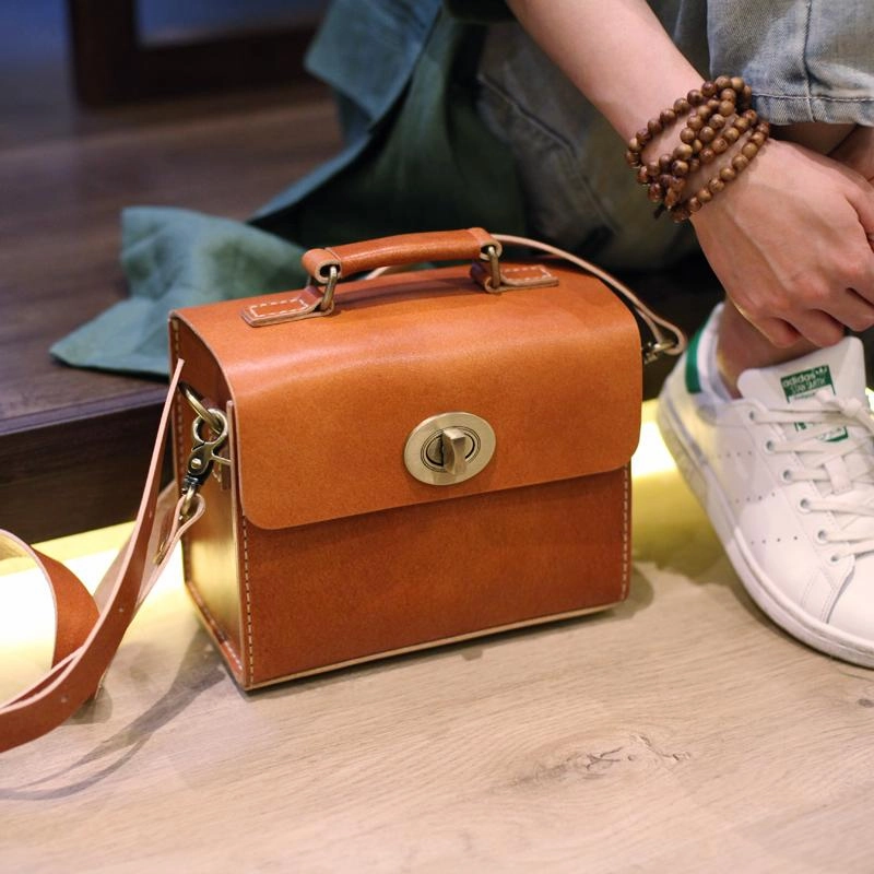 Brown Womens Leather Square Satchel Side Bag School Bag Handle Satchel Handbag Purse Bag