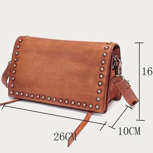 Brown Womens Vintage Leather Shoulder Purse Studded Green Small Side Bag Purse for Ladies