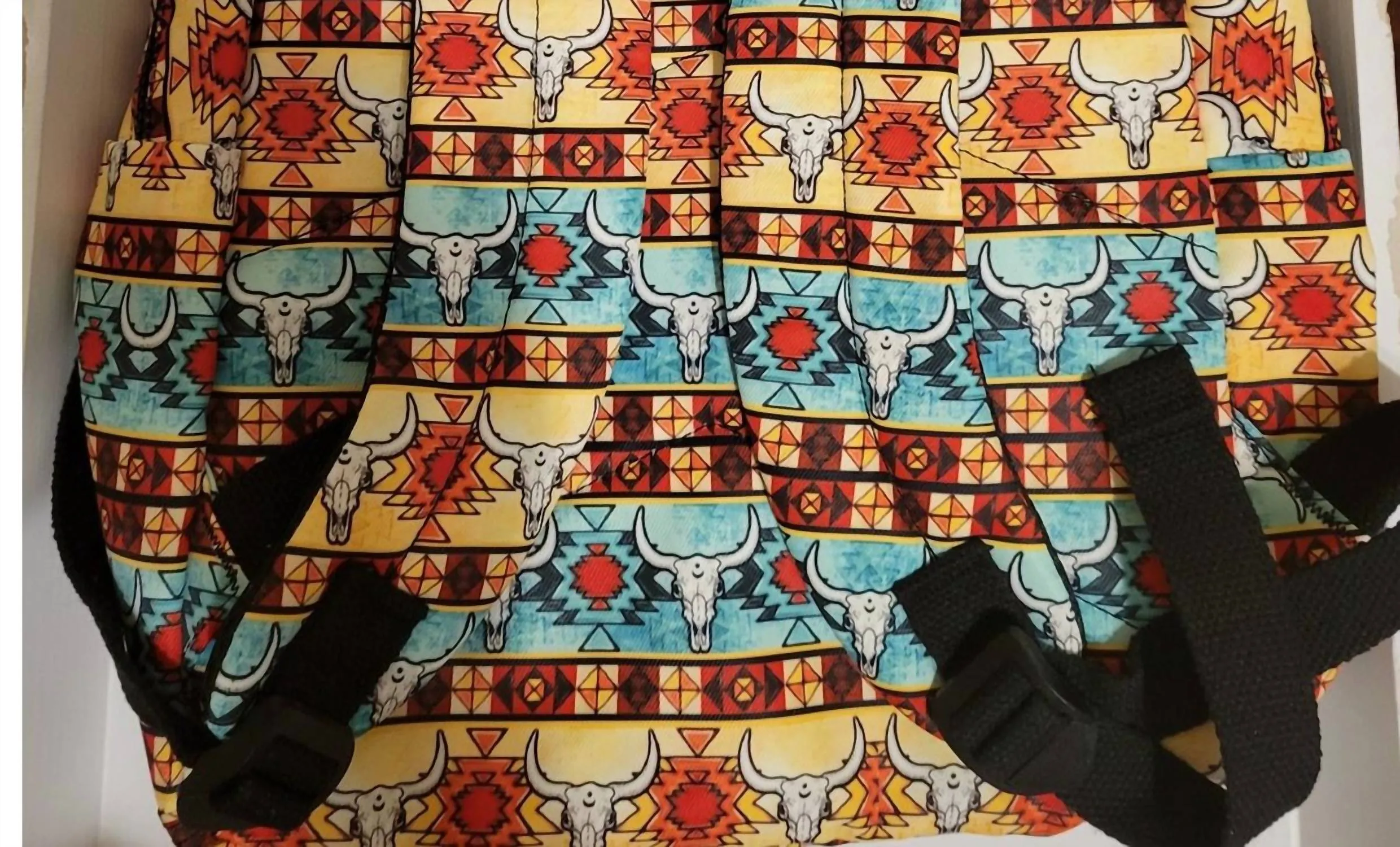 Bull Skull Aztec Western Backpack In Multicolors