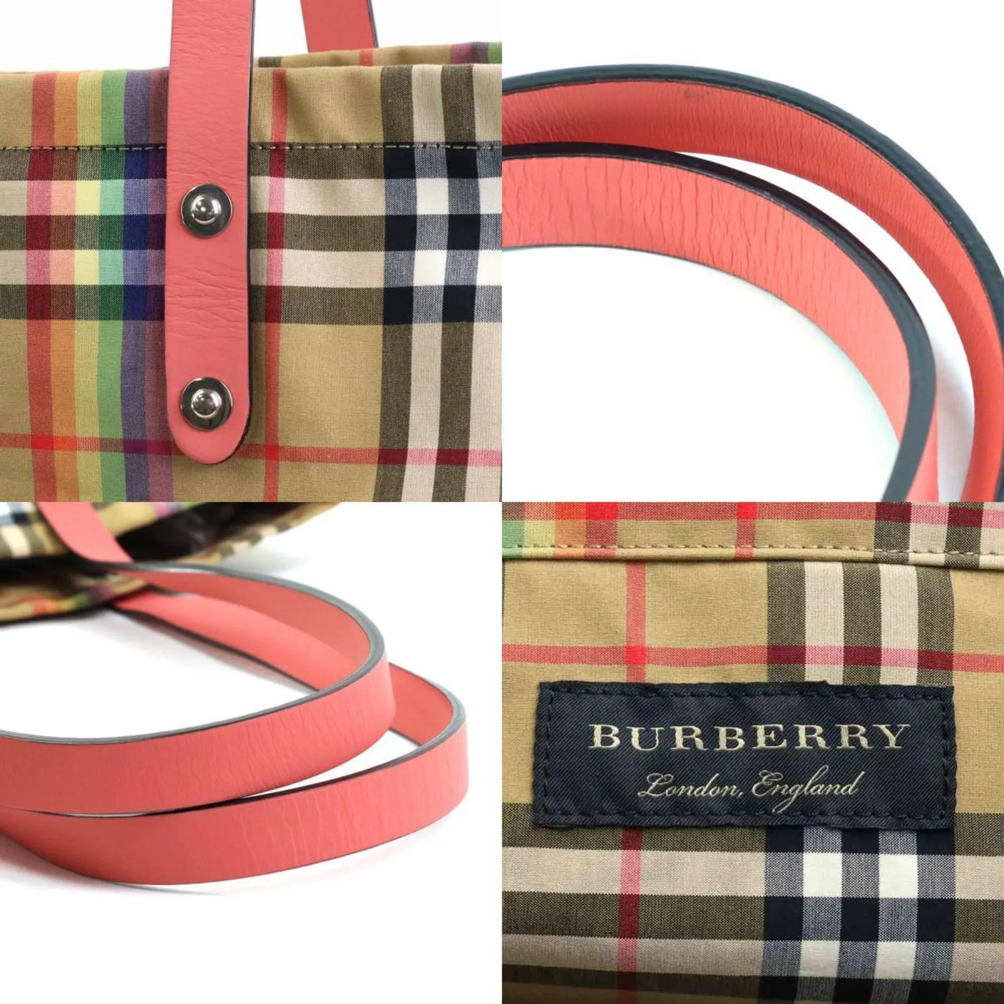 Burberry  pink Cotton Leather Shoulder Bag Tote Bag (Pre-Owned)
