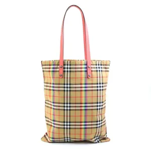 Burberry  pink Cotton Leather Shoulder Bag Tote Bag (Pre-Owned)