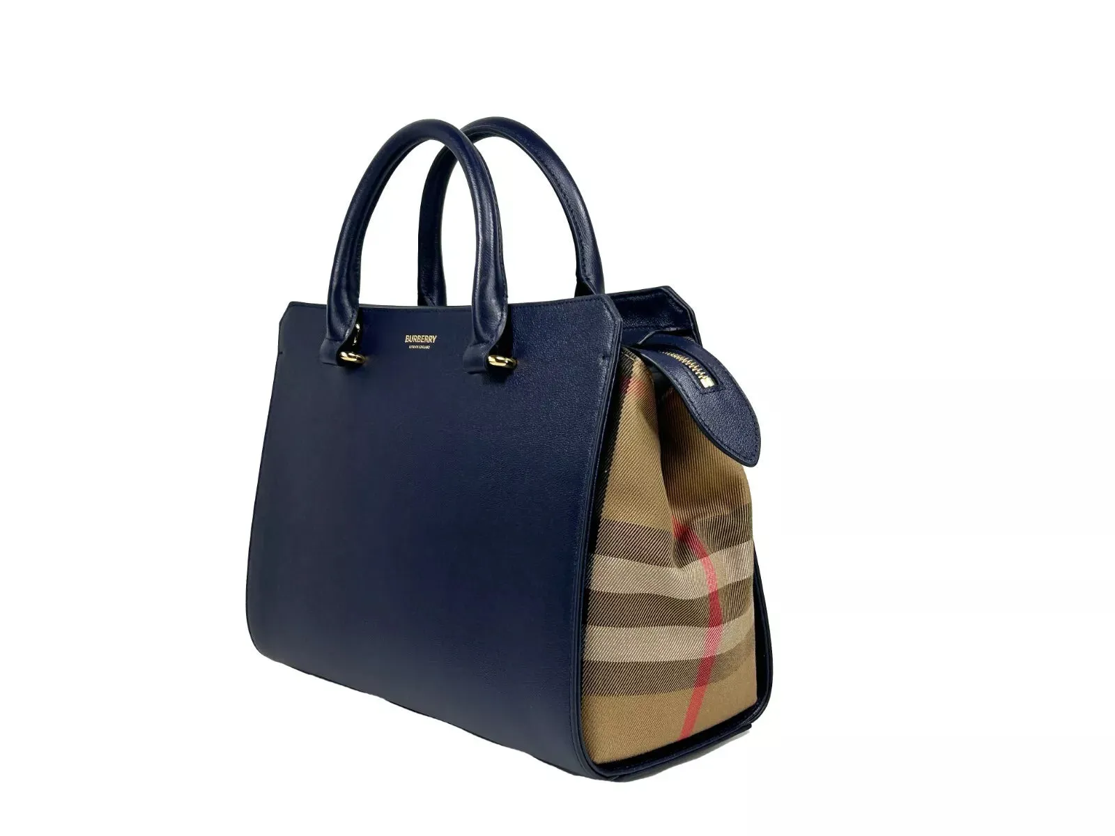 Burberry Small Banwell Leather Tote Bag Purse Women's blue