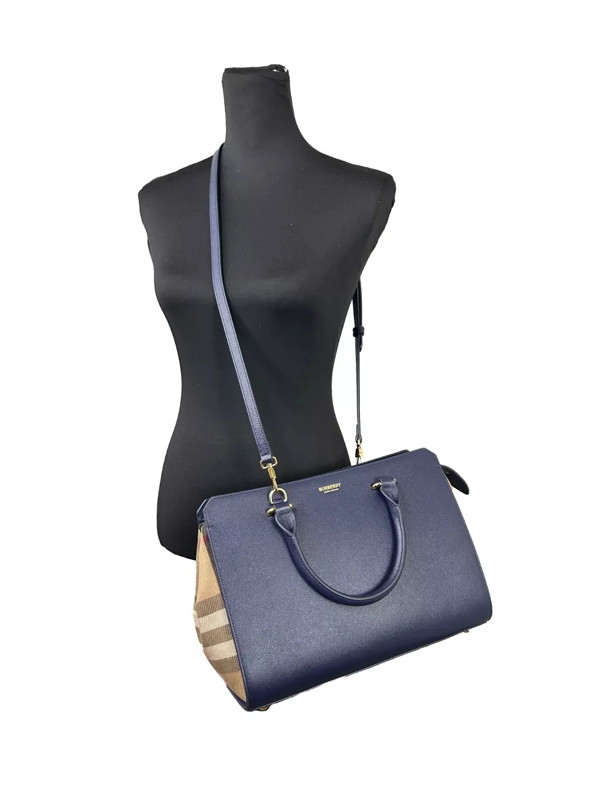 Burberry Small Banwell Leather Tote Bag Purse Women's blue