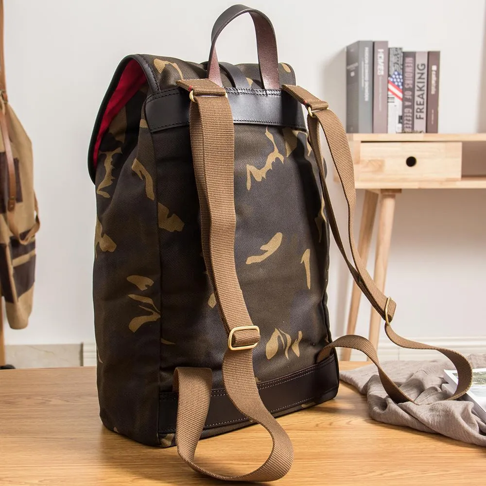 Camouflage Canvas Leather Mens Large 14'' Laptop Backpack College Backpack Hiking Backpack for Men