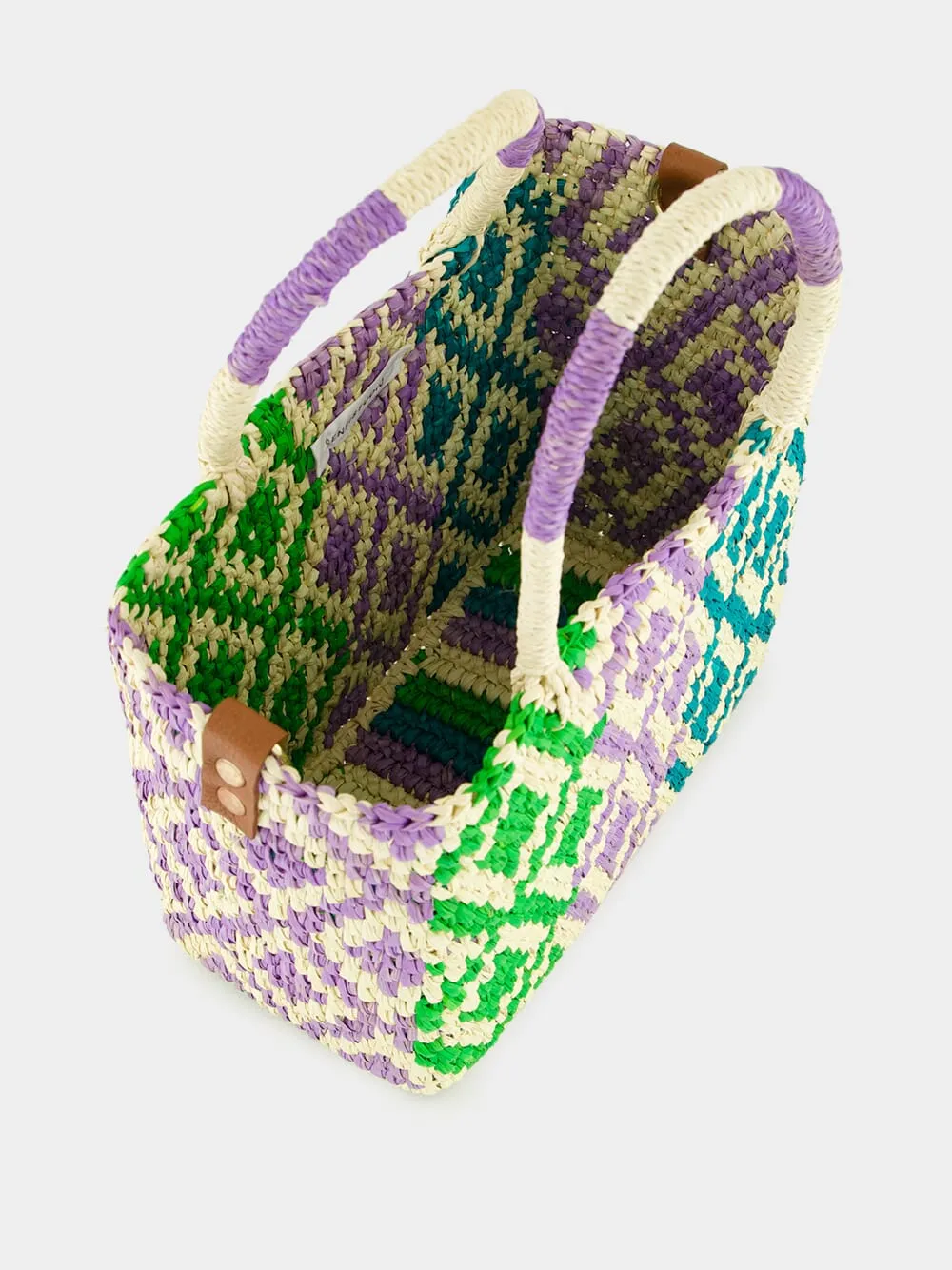 Canasta Patterned Medium Handbag with Leather Strap