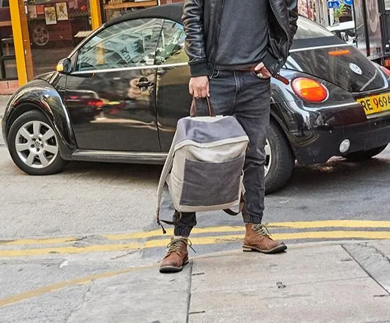 Canvas Gray Mens Cool Backpack Canvas Travel Bag Canvas School Bag for Men