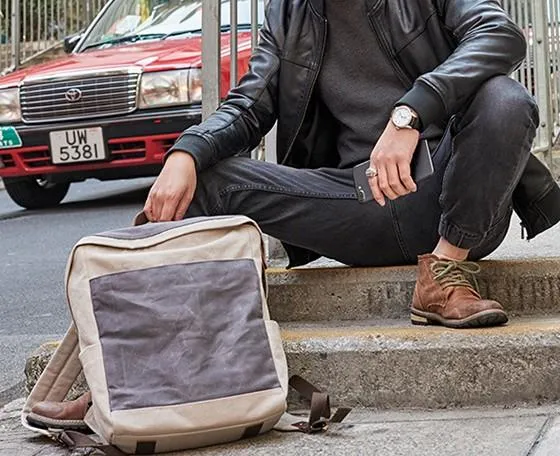 Canvas Gray Mens Cool Backpack Canvas Travel Bag Canvas School Bag for Men