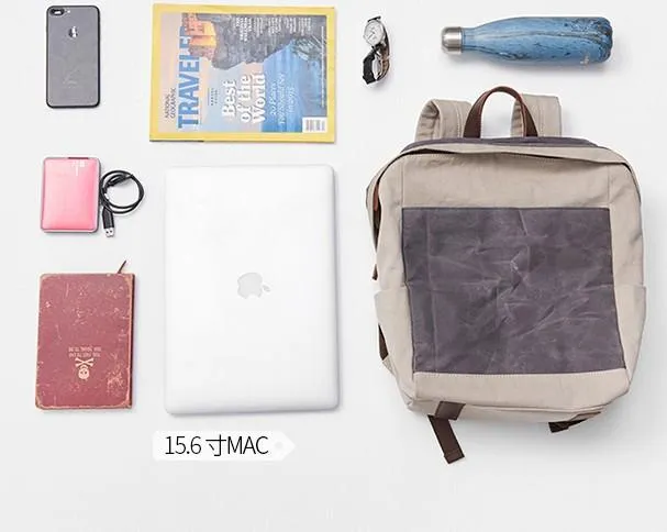 Canvas Gray Mens Cool Backpack Canvas Travel Bag Canvas School Bag for Men