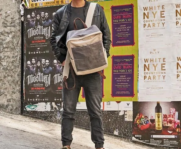 Canvas Gray Mens Cool Backpack Canvas Travel Bag Canvas School Bag for Men