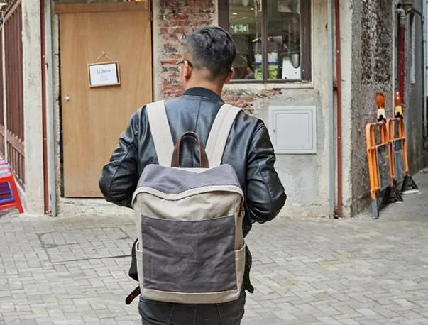 Canvas Gray Mens Cool Backpack Canvas Travel Bag Canvas School Bag for Men