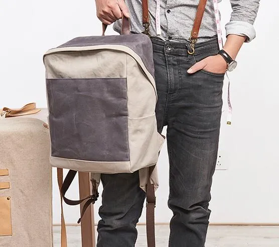 Canvas Gray Mens Cool Backpack Canvas Travel Bag Canvas School Bag for Men