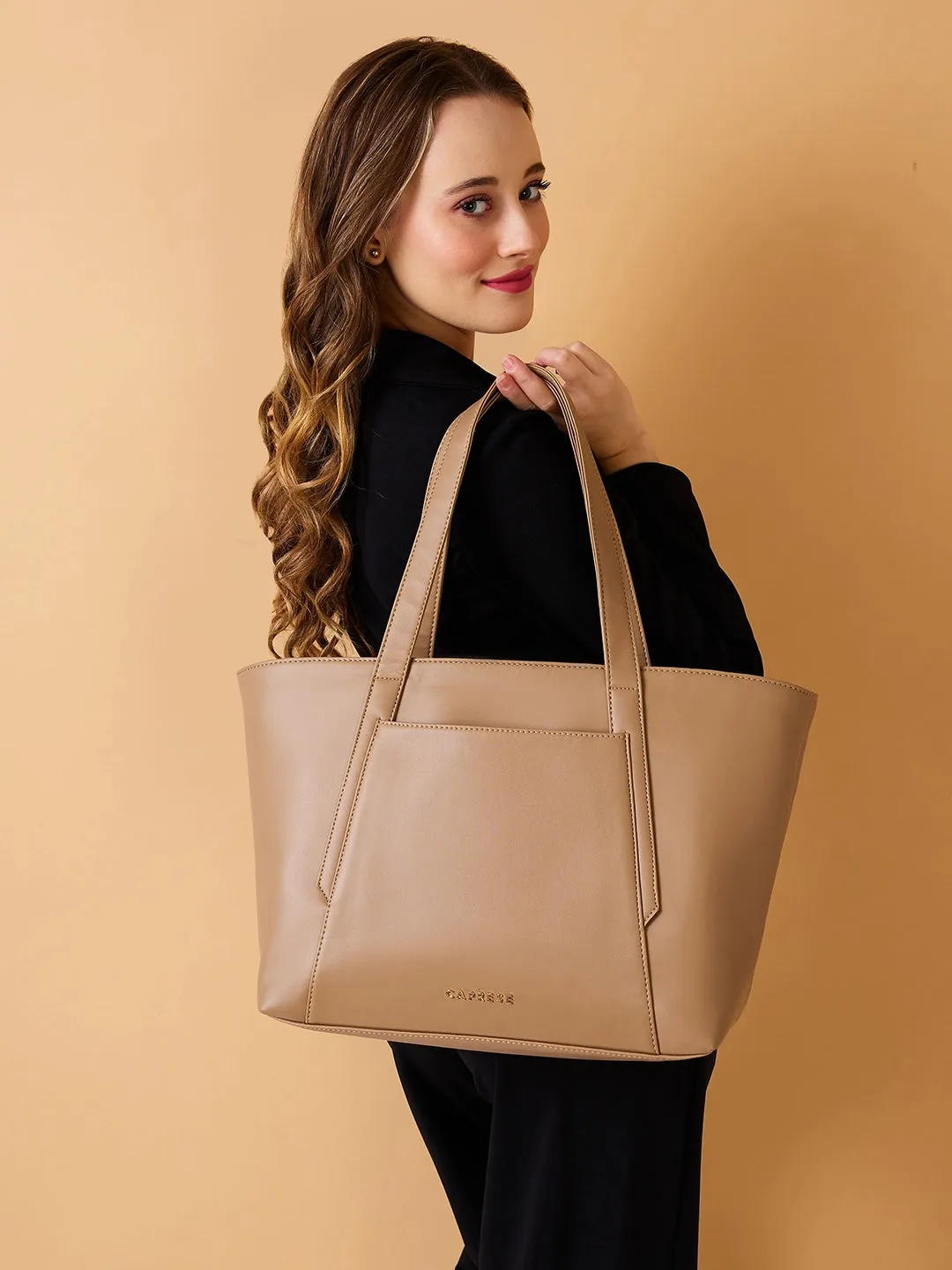 Caprese Aarya Large Beige Tote Bag