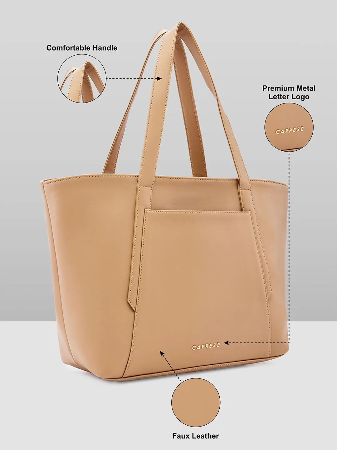 Caprese Aarya Large Beige Tote Bag