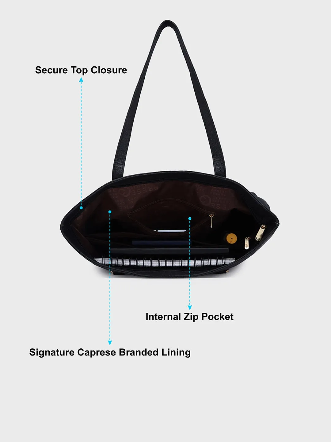 Caprese Amelia Medium Black Tote Bag
