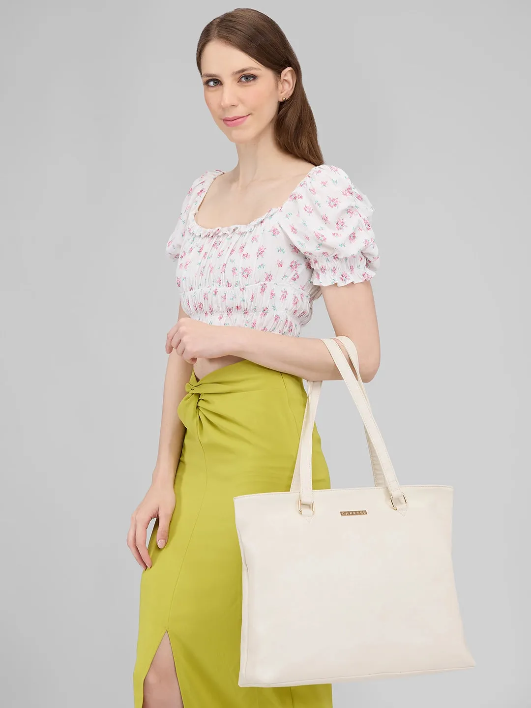 Caprese Amelia Medium Off White Tote Bag