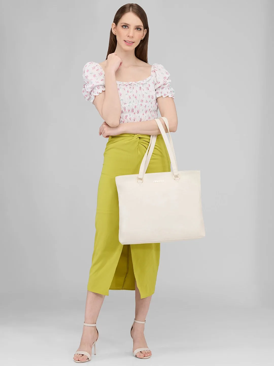 Caprese Amelia Medium Off White Tote Bag