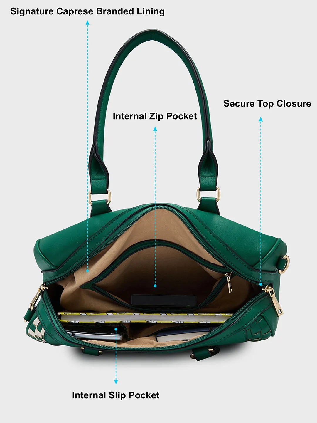 Caprese Aria Medium Green Satchel Bag