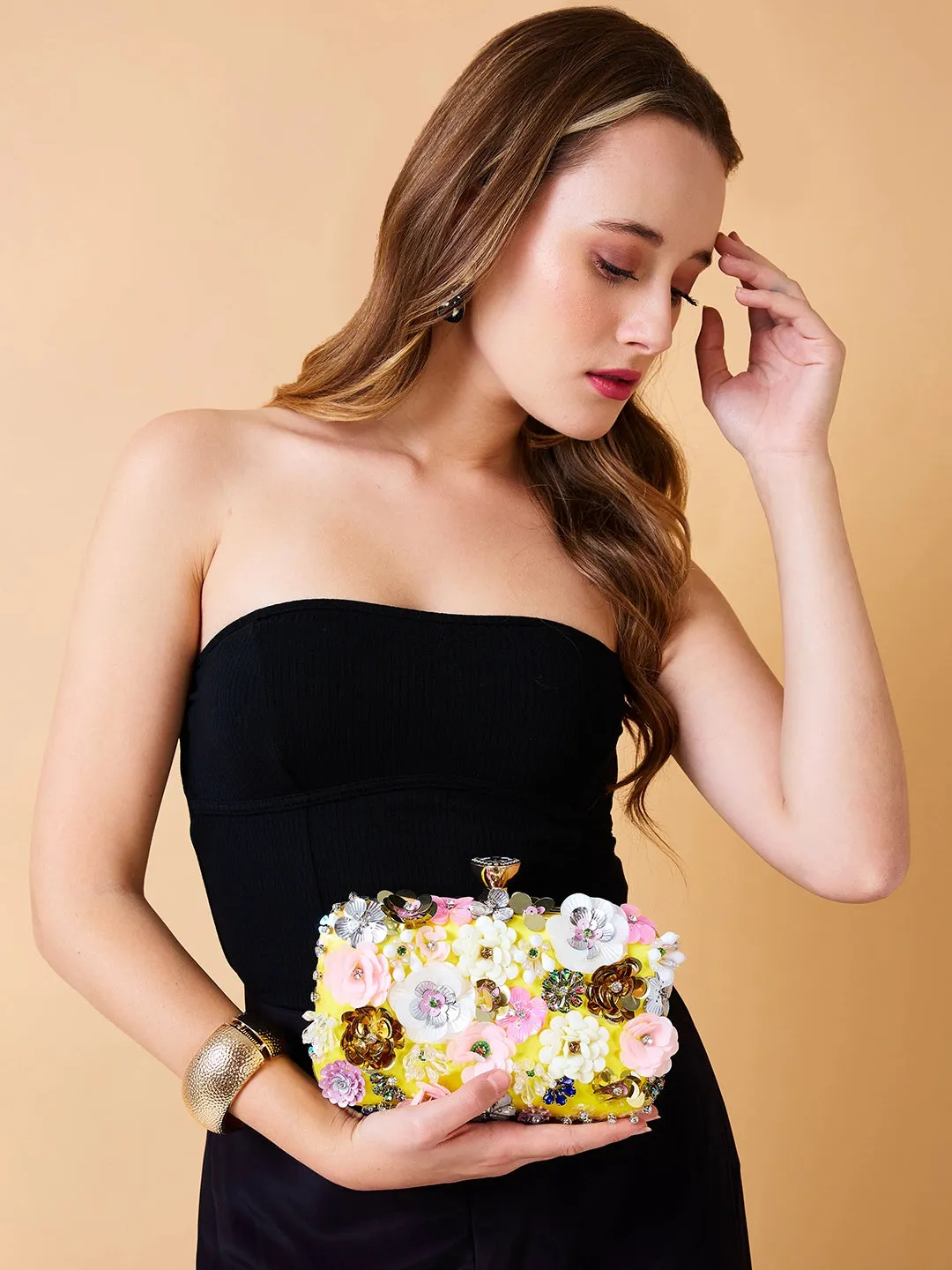 Caprese Ava Floral Small Yellow Clutch Box