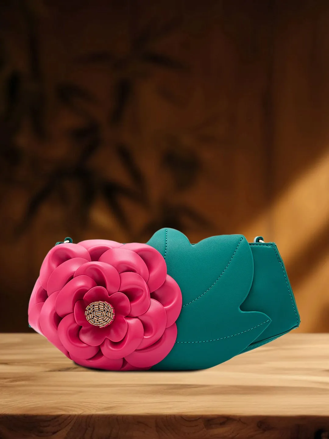 Caprese Ava Flower 3D Medium Green Clutch Bag