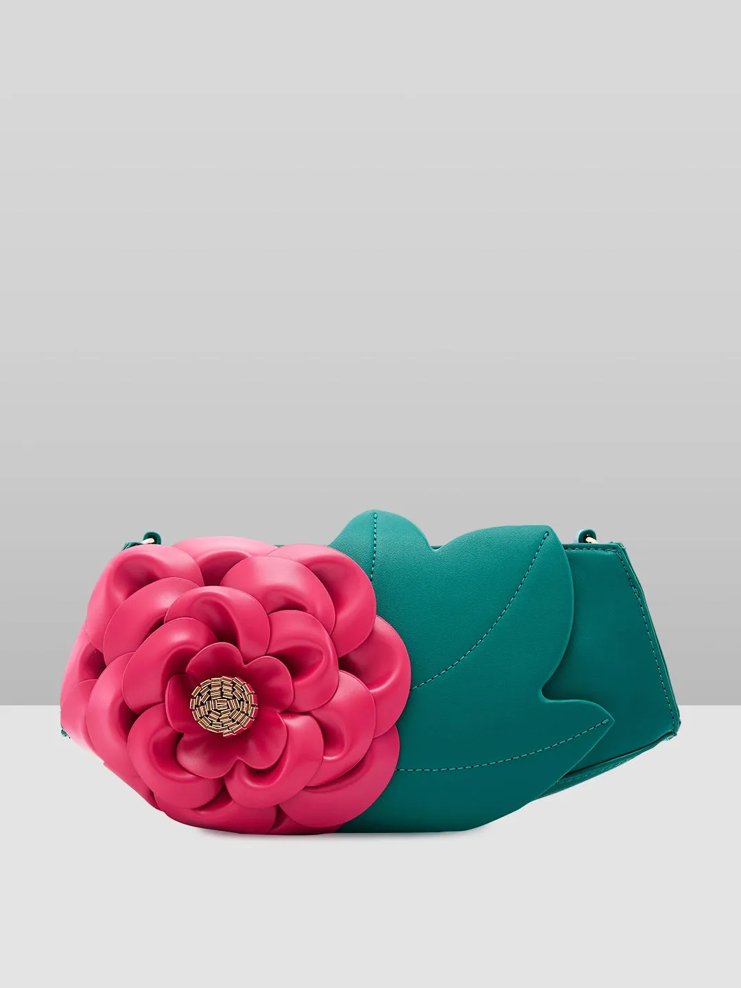 Caprese Ava Flower 3D Medium Green Clutch Bag
