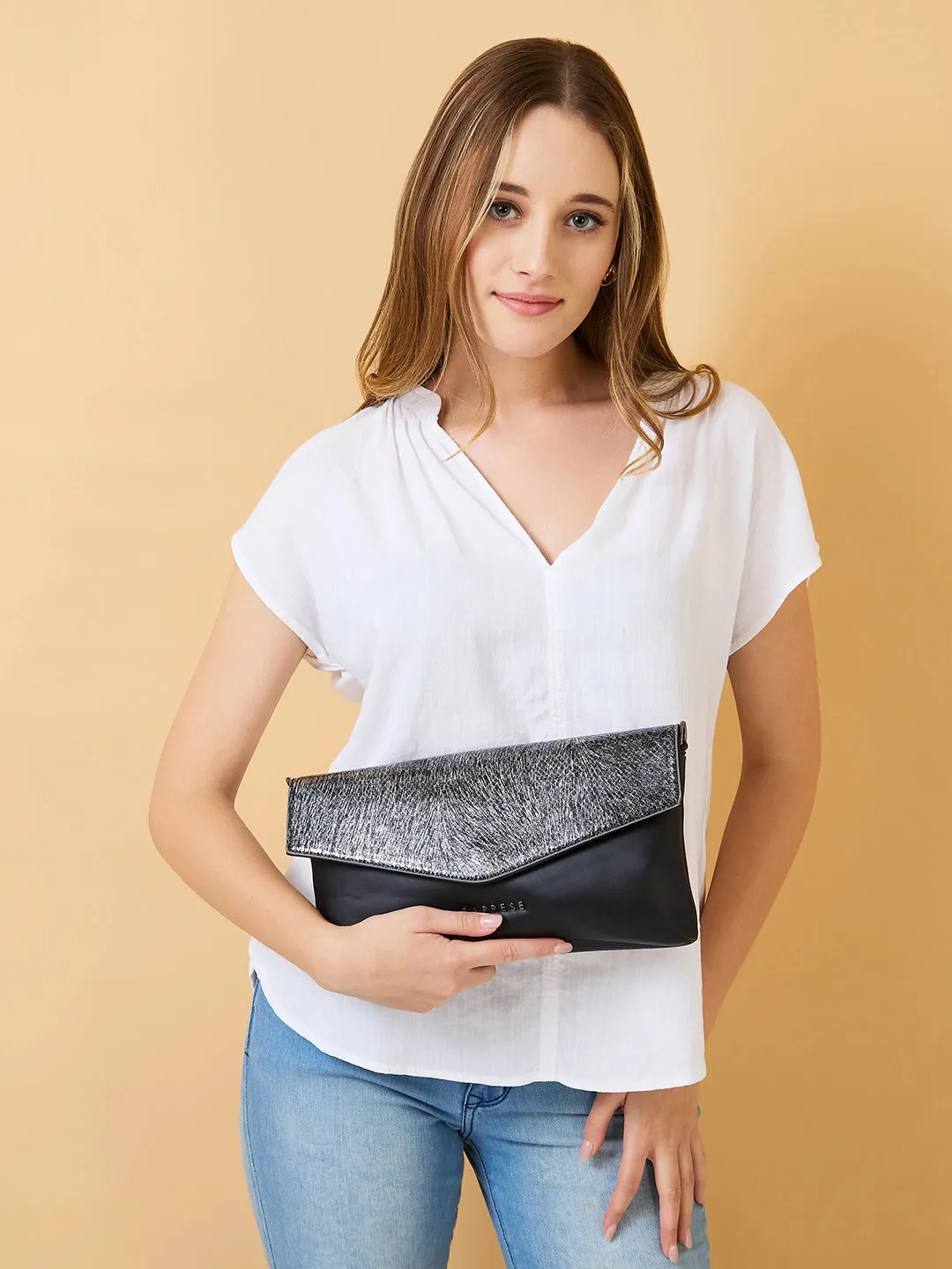 Caprese Ava Large Black Clutch