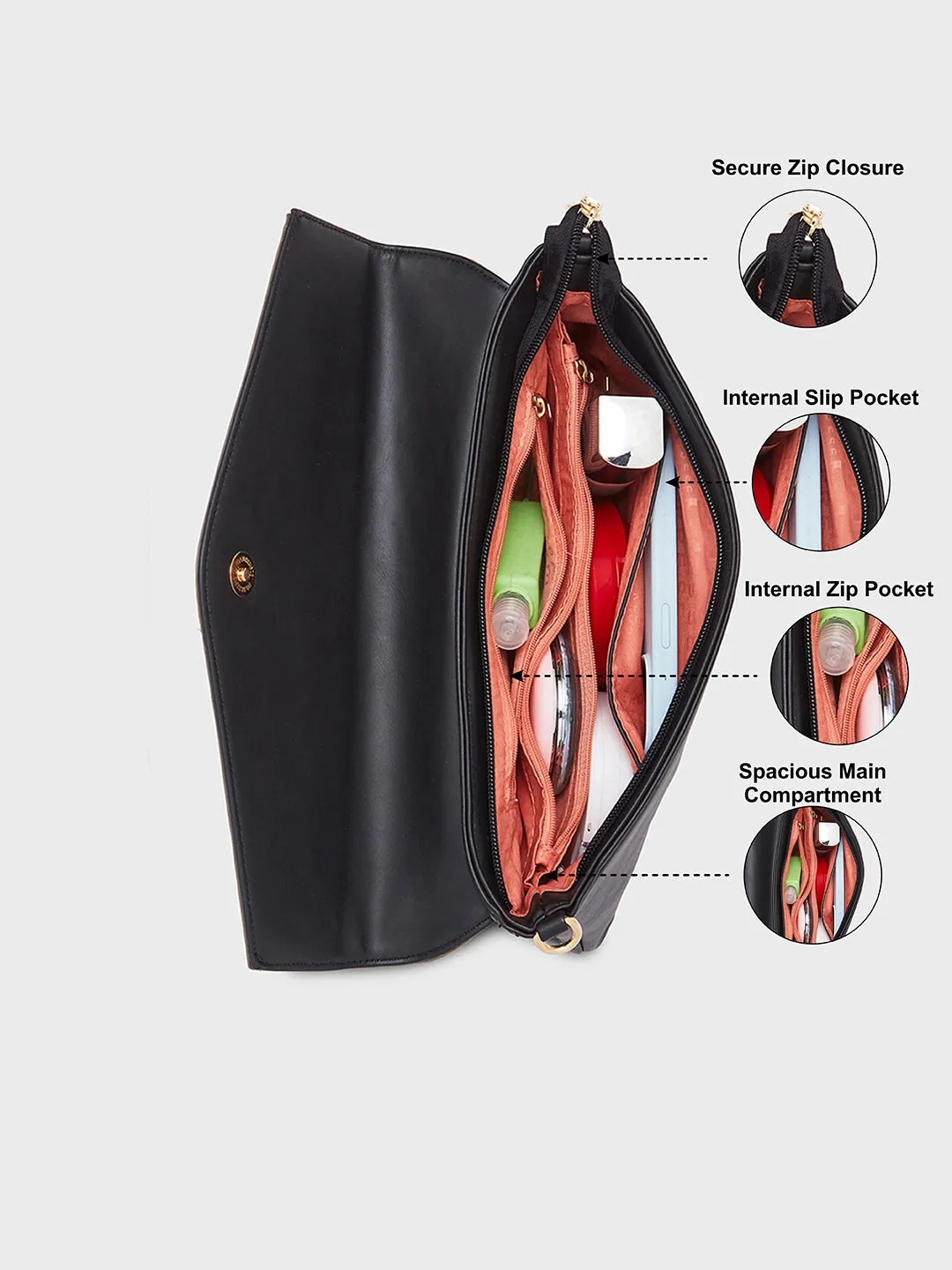 Caprese Ava Large Black Clutch